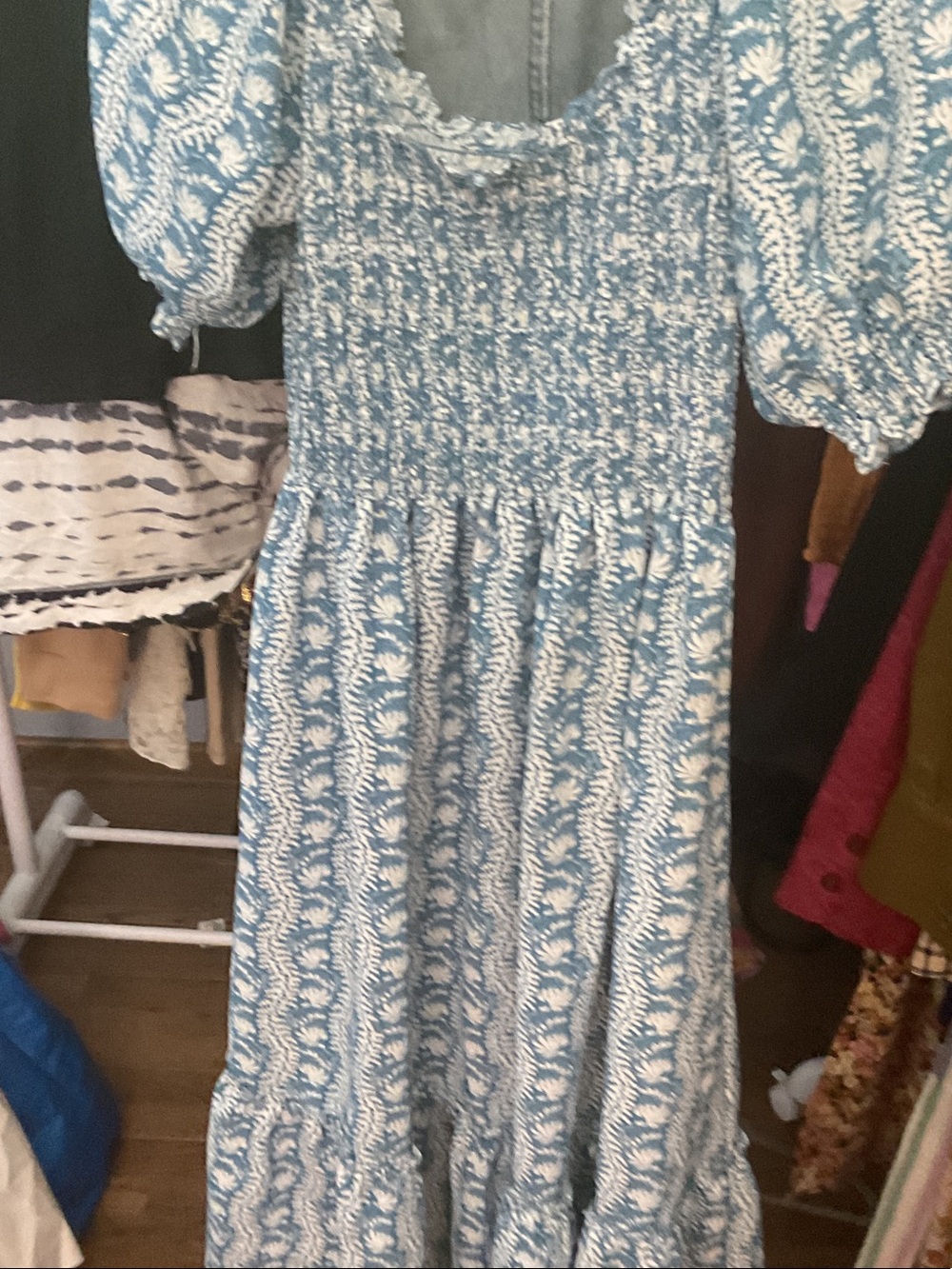 Hill House Blue Paisley Smocked Maxi Dress size L ptp 16~25. Length 44